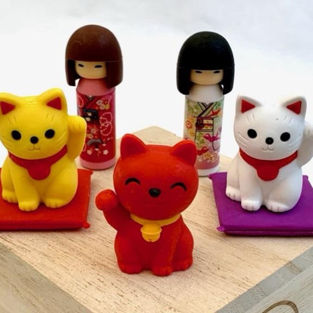 NEW Iwako Doll and Lucky Cat Kawaii Eraser Set